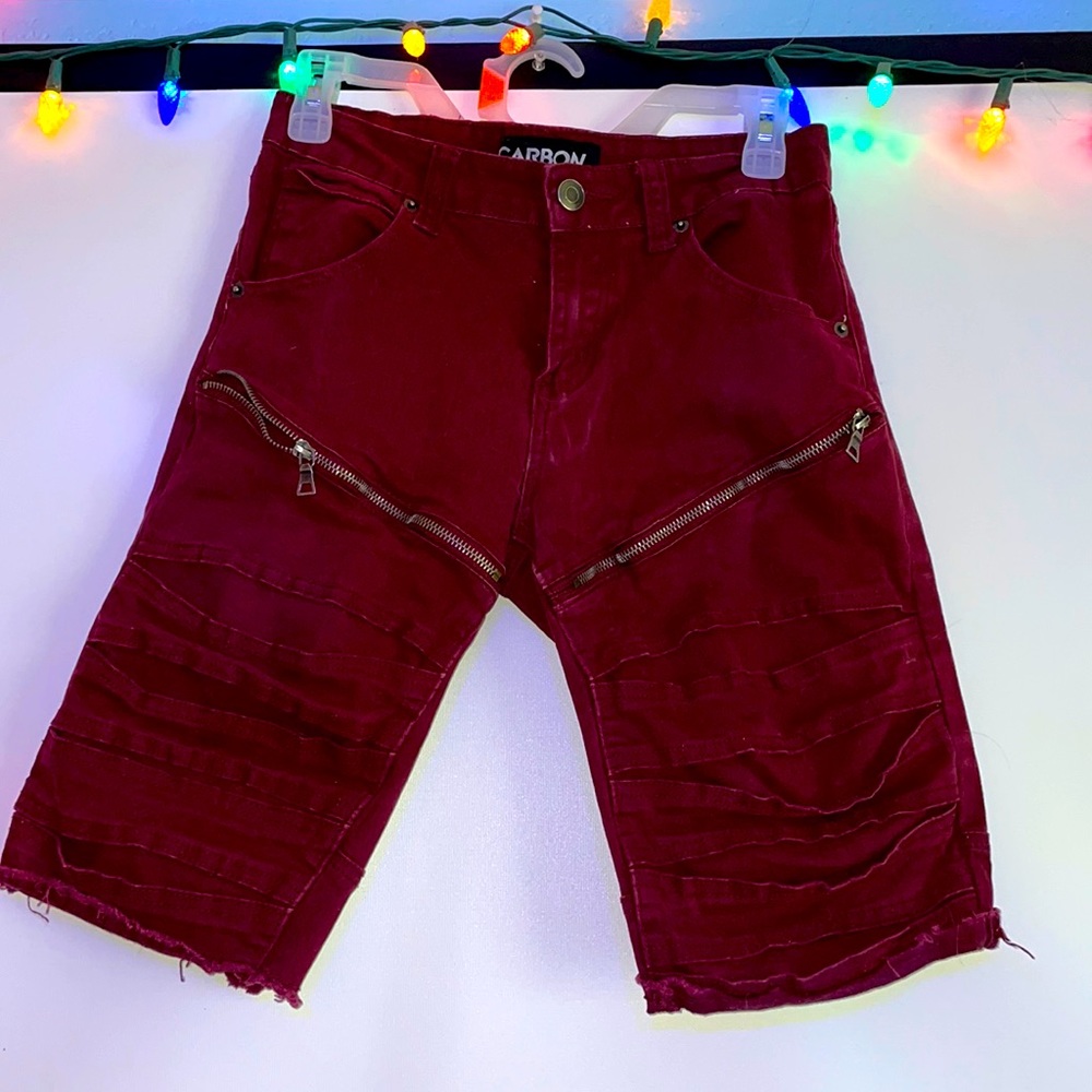 Rue21 maroon zipper shorts.